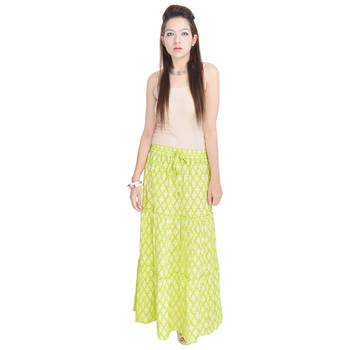 Light Green Jaipuri Printed Cotton Long Skirt 3