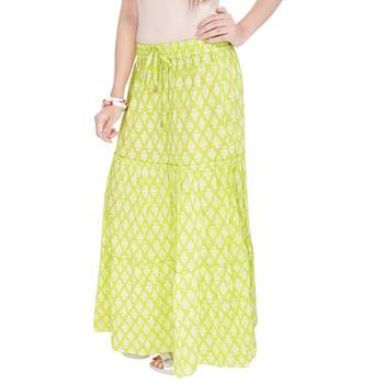 Light Green Jaipuri Printed Cotton Long Skirt 4