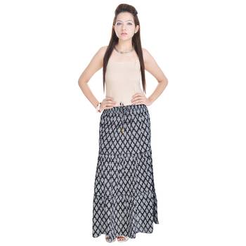 Black Jaipuri Printed Cotton Long Skirt 3