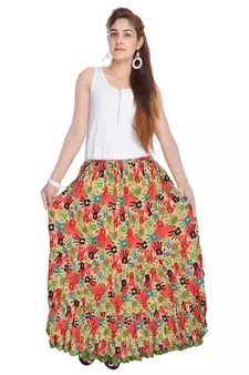 Multicolor Jaipuri Printed Cotton Long Skirt