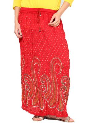 Red Sequenced work Cotton Long Skirt 1