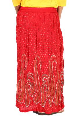 Red Sequenced work Cotton Long Skirt 2