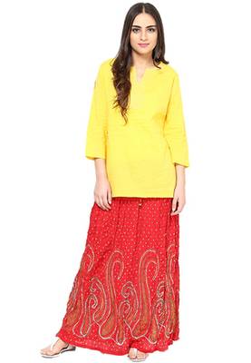 Red Sequenced work Cotton Long Skirt 3