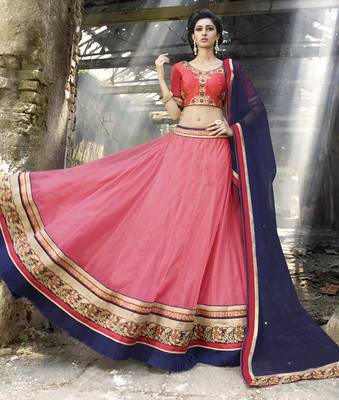 Peach  Net with glitter fabric inner Embroiderd Lehenga Choli 1