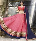 Peach  Net with glitter fabric inner Embroiderd Lehenga Choli