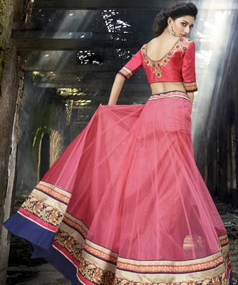 Peach  Net with glitter fabric inner Embroiderd Lehenga Choli 2