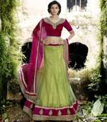Green  Net with Silk inner Embroiderd unstitched pakistani Lehenga Choli
