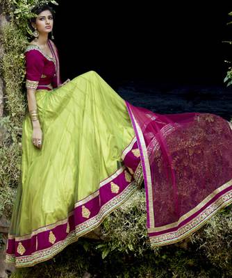 Green  Net with Silk inner Embroiderd unstitched pakistani Lehenga Choli 2