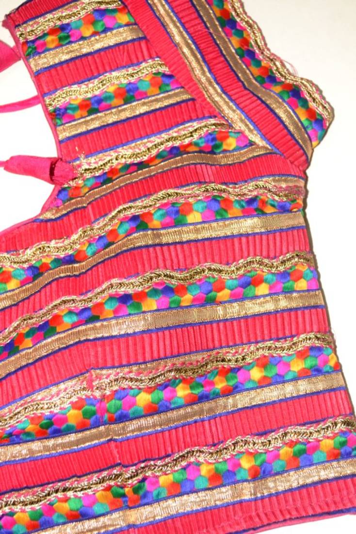 pink hand embroidered exclusive multicolour blouses stitched cotton blouse
