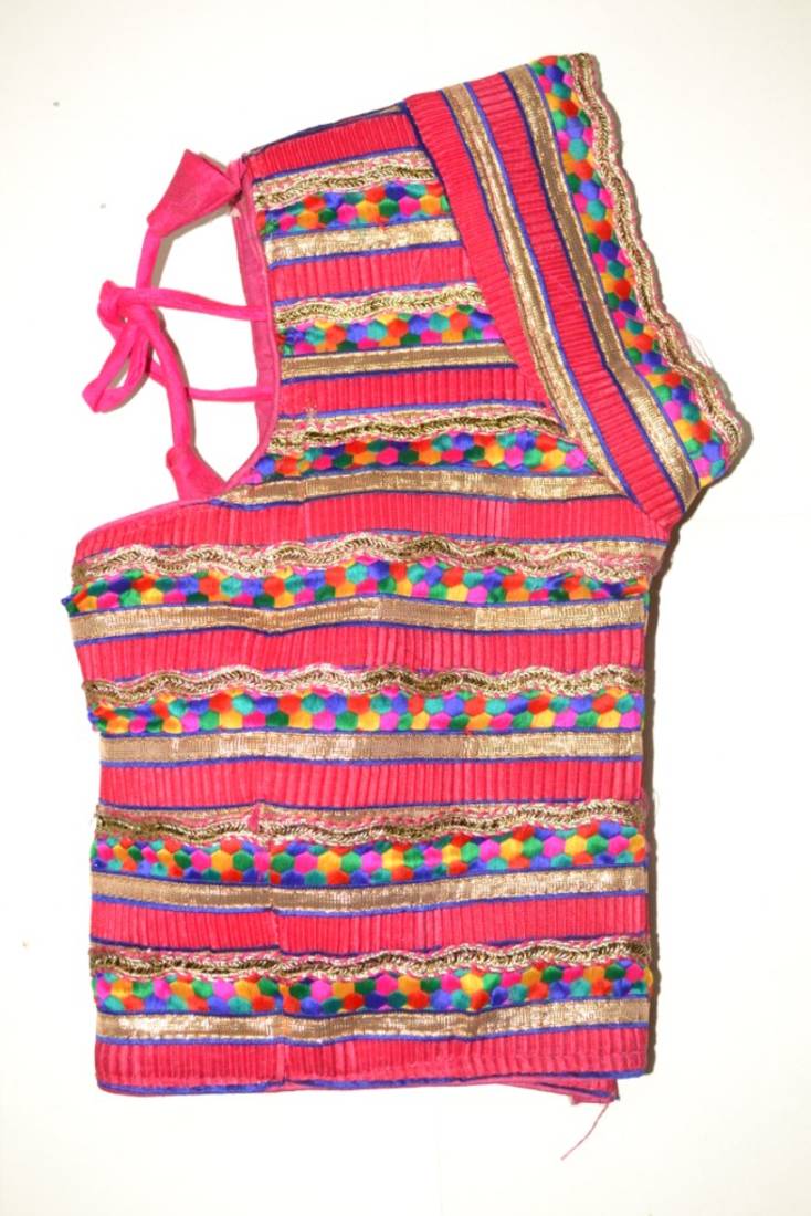 pink hand embroidered exclusive multicolour blouses stitched cotton blouse