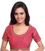 Pink Color Raw Silk Embroidered Readymade saree blouse designs