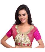 Pink Color Raw Silk Embroidered Readymade latest blouse designs