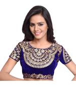 Blue Color Velvet Embroidered Readymade blouse pattern