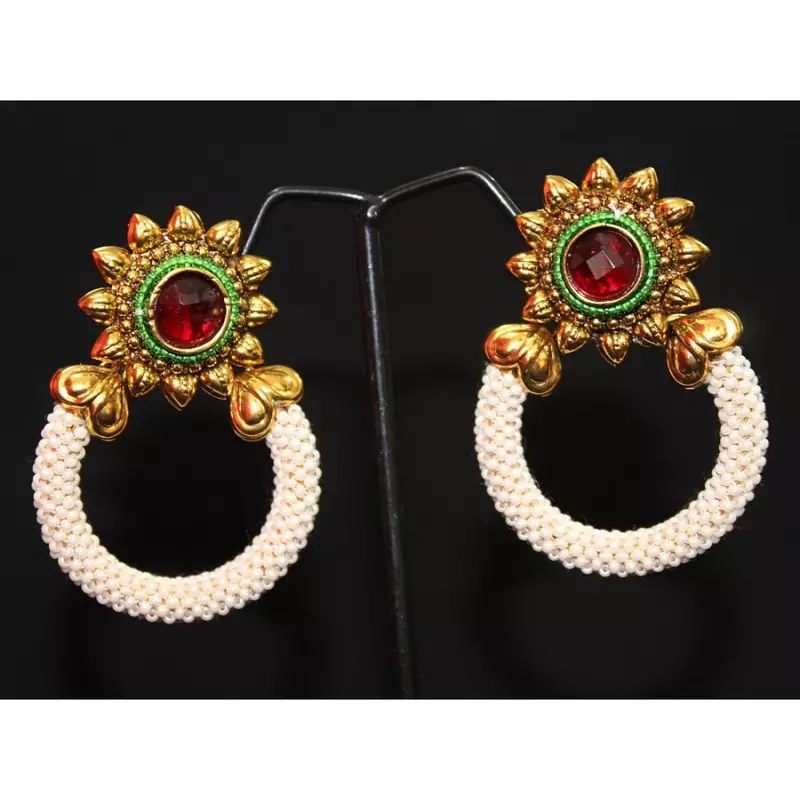 Fantastic Floral Designer Gold Earrings with Purity of Pearls