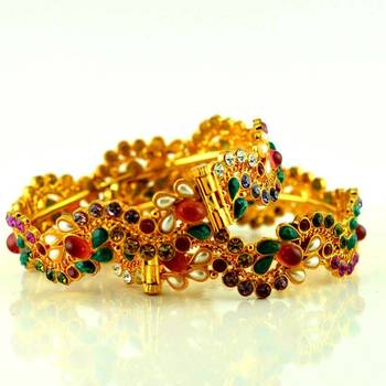 polki moti stone bangles with skrew system and openable size-2.8 1