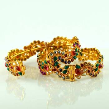 polki moti stone bangles with skrew system and openable size-2.8 2