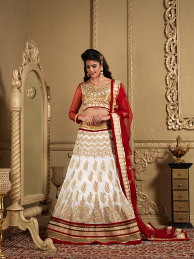 White Silk embroidered lehenga-choli