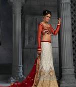 White and Red Net embroidered lehenga-choli