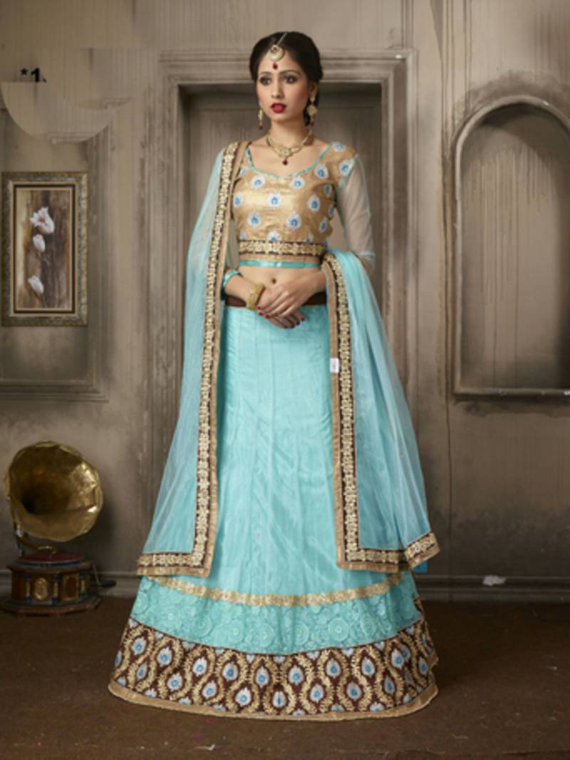 Blue Net embroidered lehenga-choli