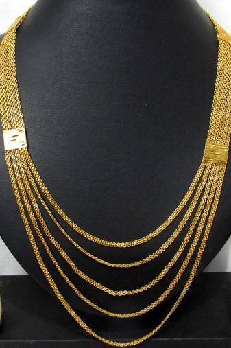 Five line Golden chain long necklace