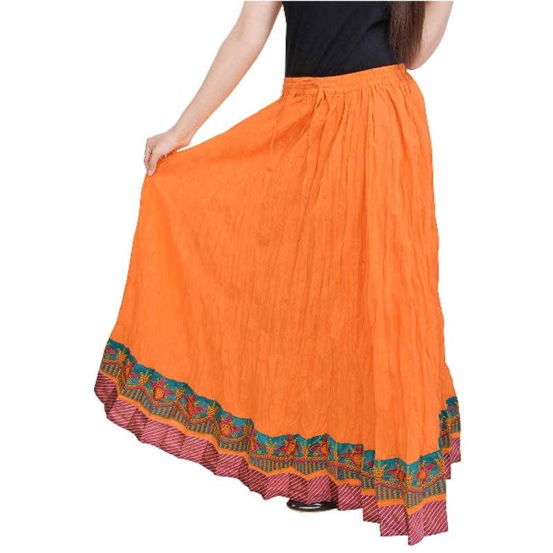 A Beautiful Rajasthani Ornage Skirt With Designer Border