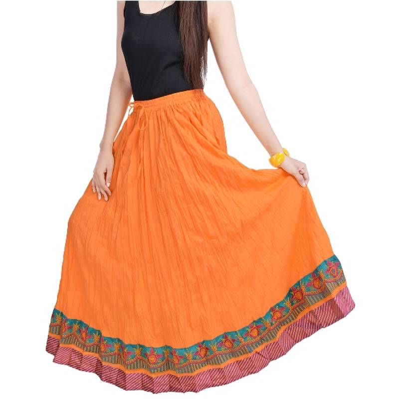 A Beautiful Rajasthani Ornage Skirt With Designer Border