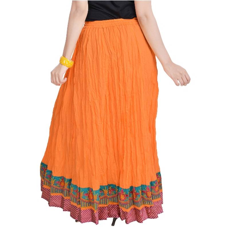A Beautiful Rajasthani Ornage Skirt With Designer Border