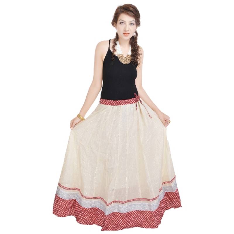 Rajasthani Ethnic White Cotton Long Skirt
