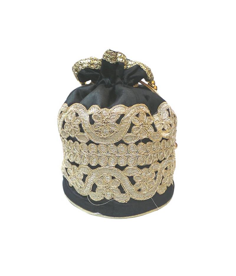 Raw Silk Batwa with Cutwork Lace (Black)