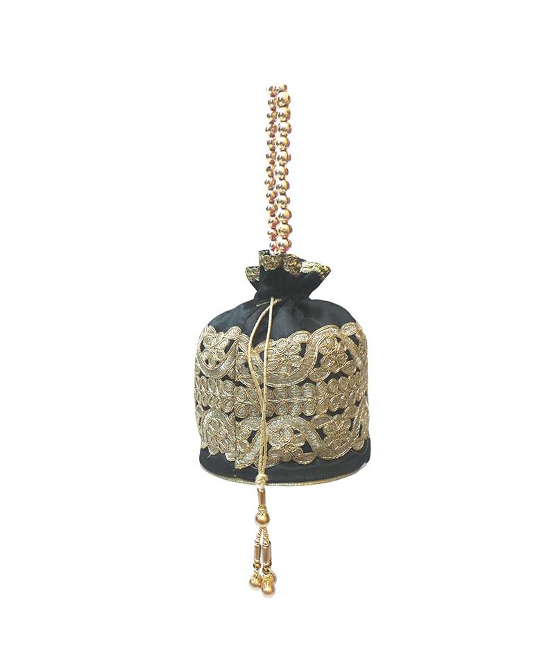 Raw Silk Batwa with Cutwork Lace (Black)