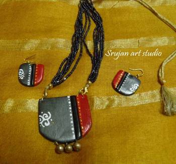 Grey and Red Clay jewelry 1