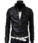 Black Korean Pattern Leather Jacket