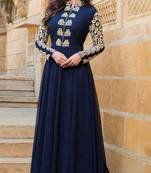 Navy Blue embroidered georgette semi stitched party-wear-gowns
