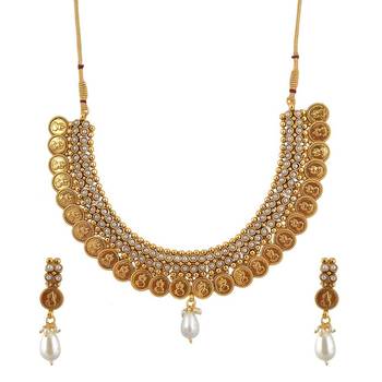 Adwitiya Collection 24 Ct Gold Plated With Ginni Temple Necklace Set 1