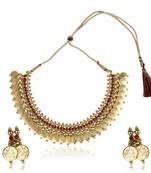 Adwitiya Collection 24 Ct Gold Plated Necklace With Red Pearls And Ginnis Works