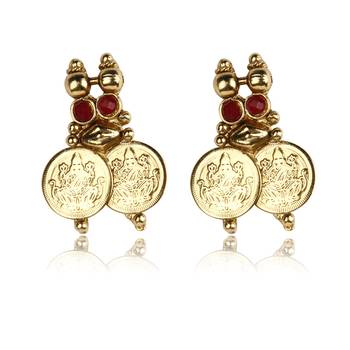 Adwitiya Collection 24 Ct Gold Plated Necklace With Red Pearls And Ginnis Works 2