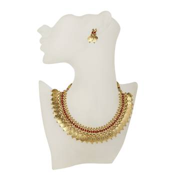 Adwitiya Collection 24 Ct Gold Plated Necklace With Red Pearls And Ginnis Works 3