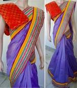 Blue hand woven saree with blouse