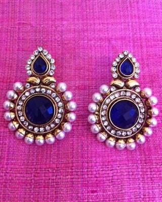 Magnetic blue stone charming pearl polki earring c461b DDS 14 2