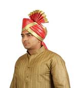 Ekolhapuri Red Jari Tikli With Broad Plain Golden Border Polyester Pheta (Turban)