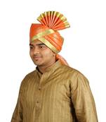 Ekolhapuri Orange Jari Tikli With Broad Plain Golden Border Polyester Pheta (Turban)