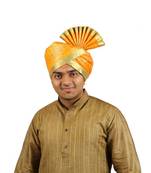 Ekolhapuri Yellow Jari Tikli With Broad Plain Golden Border Polyester Pheta (Turban)