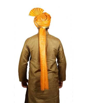 Ekolhapuri Yellow Jari Tikli With Broad Plain Golden Border Polyester Pheta (Turban) 4