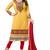 Yellow faux georgette embroidered unstitched salwar with dupatta