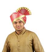 Ekolhapuri Maroon Jari Tikli With Broad Plain Golden Border Polyester Pheta (Turban)