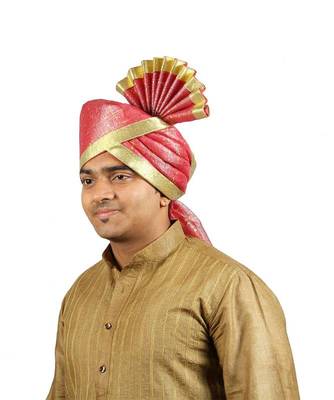 Ekolhapuri Maroon Jari Tikli With Broad Plain Golden Border Polyester Pheta (Turban) 2