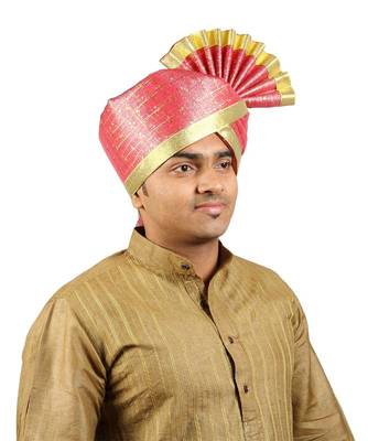 Ekolhapuri Maroon Jari Tikli With Broad Plain Golden Border Polyester Pheta (Turban) 3