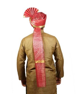 Ekolhapuri Maroon Jari Tikli With Broad Plain Golden Border Polyester Pheta (Turban) 4