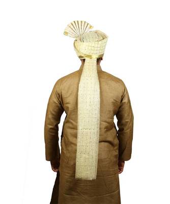Ekolhapuri Off White Jari Tikli With Broad Plain Golden Border Polyester Pheta (Turban) 4