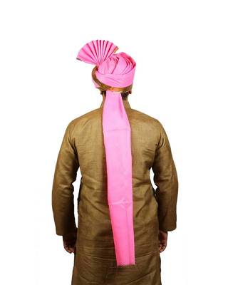 Ekolhapuri Solid Pink With Broad Plain Golden Border Cotton Pheta (Turban) 4